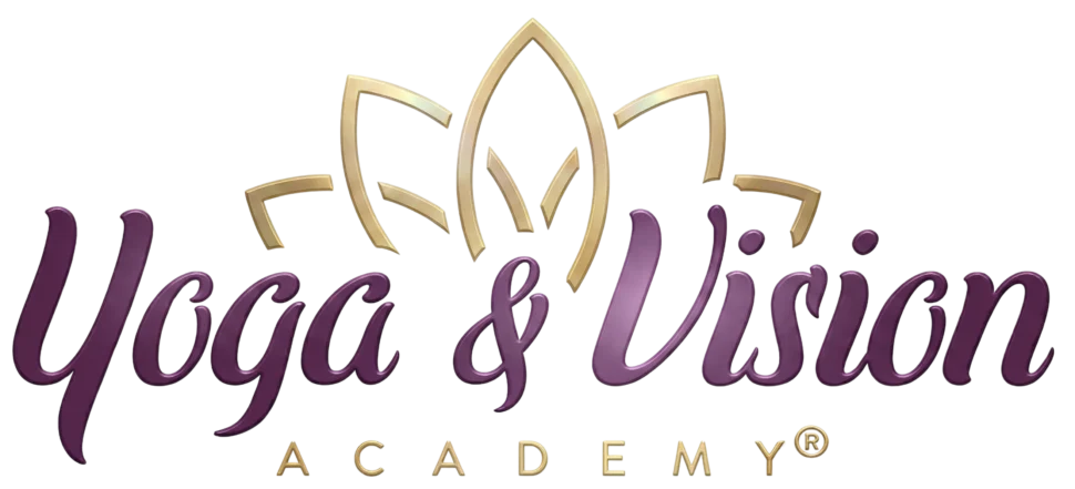 Logo Yoga & Vision Academy® ve zlaté a švestkové barvě