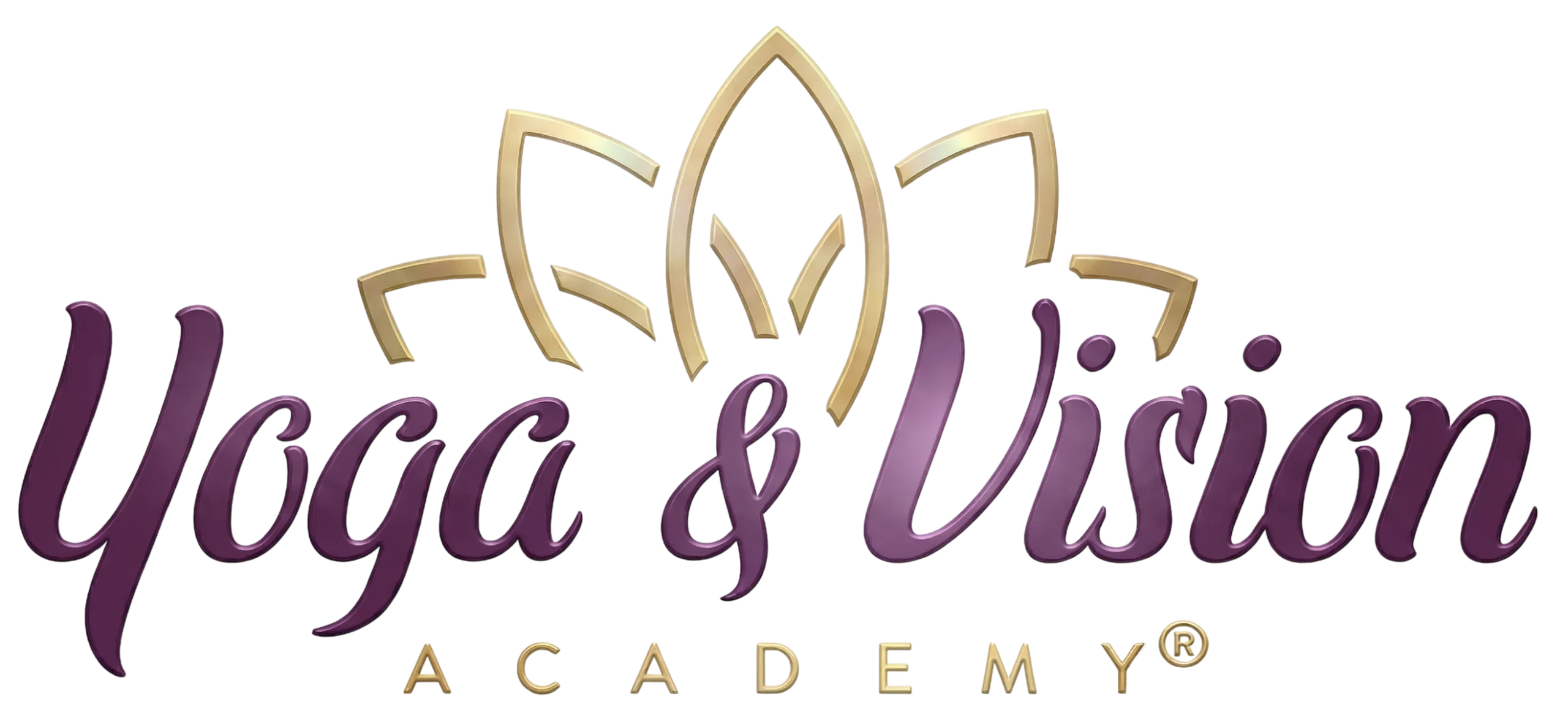 Logo Yoga & Vision Academy® v&nbsp;luxusním zlato-fialovém provedení se symbolem lotosu. Označení mezinárodního vzdělávacího institutu Martiny Bajerové pod ochrannou známkou.